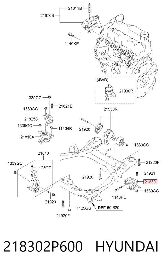 218302P600 Hyundai/Kia Soporte de motor izquierdo