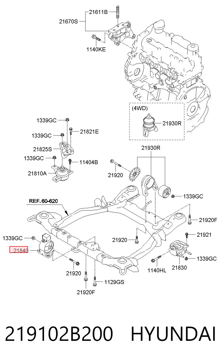219102B200 Hyundai/Kia Soportes de motor delantero