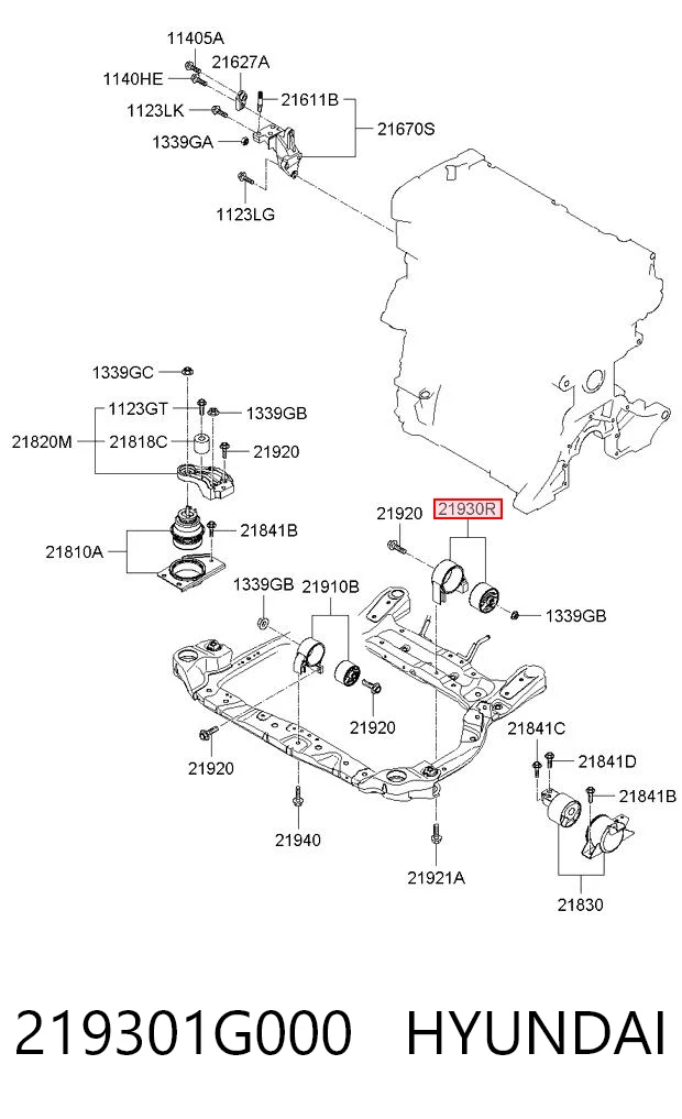 219301G000 Hyundai/Kia Taco de motor