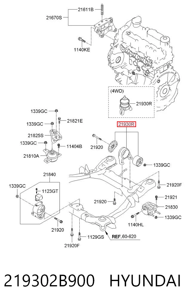 219302B900 Hyundai/Kia Taco de motor