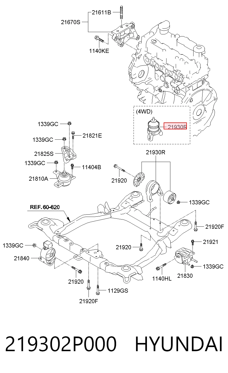 219302P000 Hyundai/Kia Taco de motor