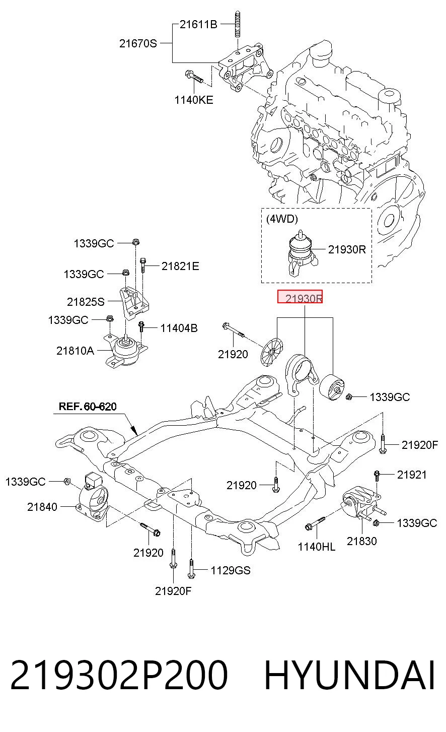 219302P200 Hyundai/Kia Taco de motor