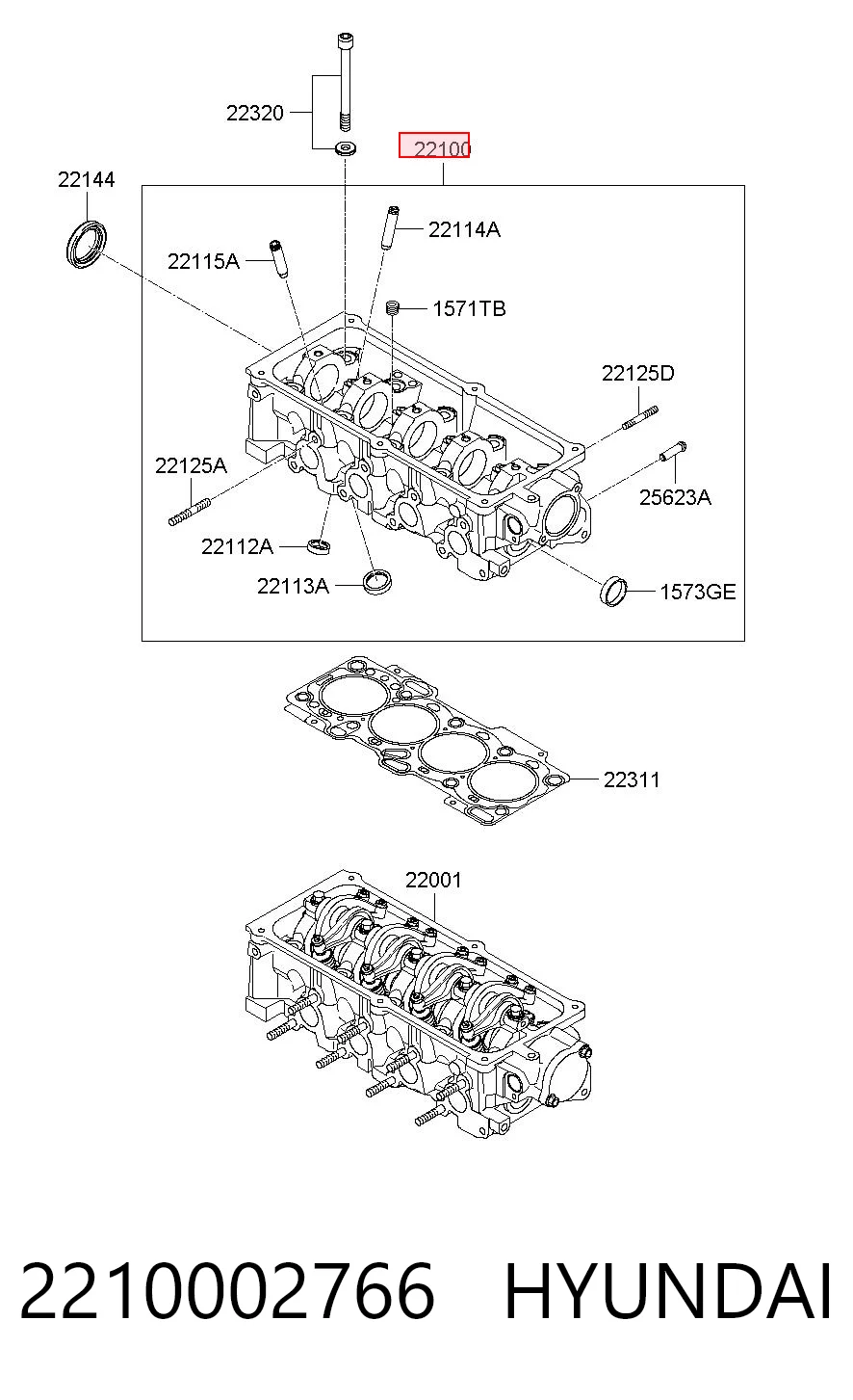 2210002766 Hyundai/Kia Cabeza del motor
