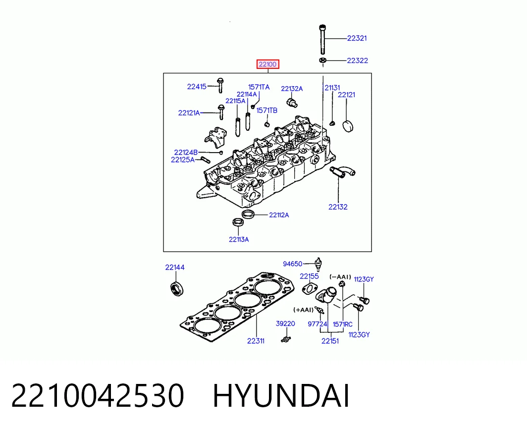 2210042530 Hyundai/Kia Cabeza del motor