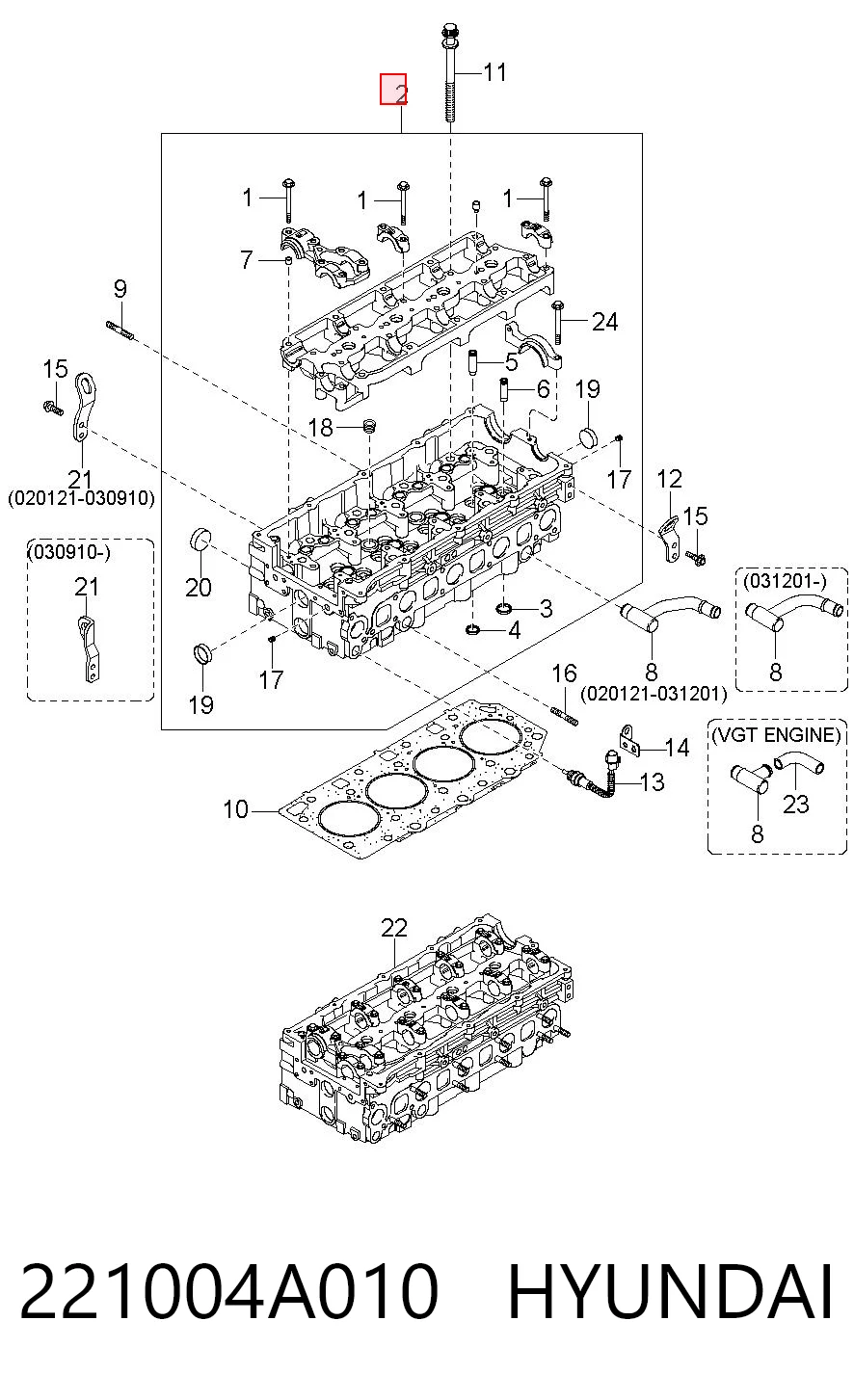 221004A010 Hyundai/Kia Cabeza del motor