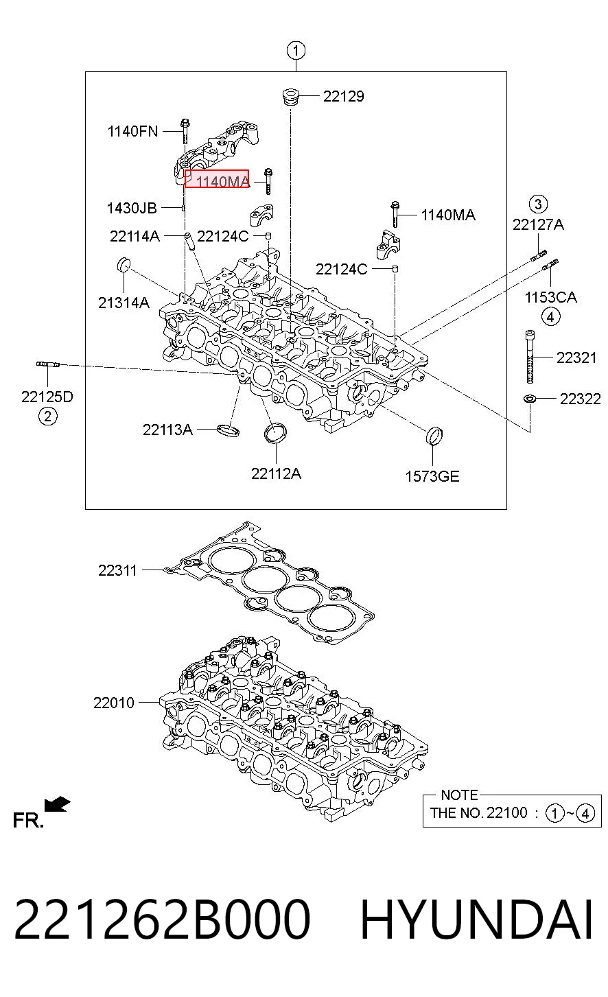 221262B000 Hyundai/Kia Pernos de culata