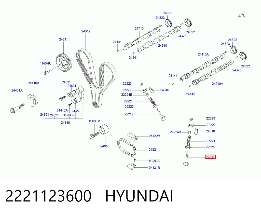 2221123600 Hyundai/Kia Válvula de admisión