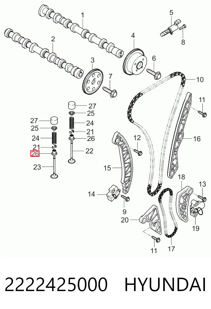 2222425000 Hyundai/Kia Empaquetadura De Aceite De Valvula