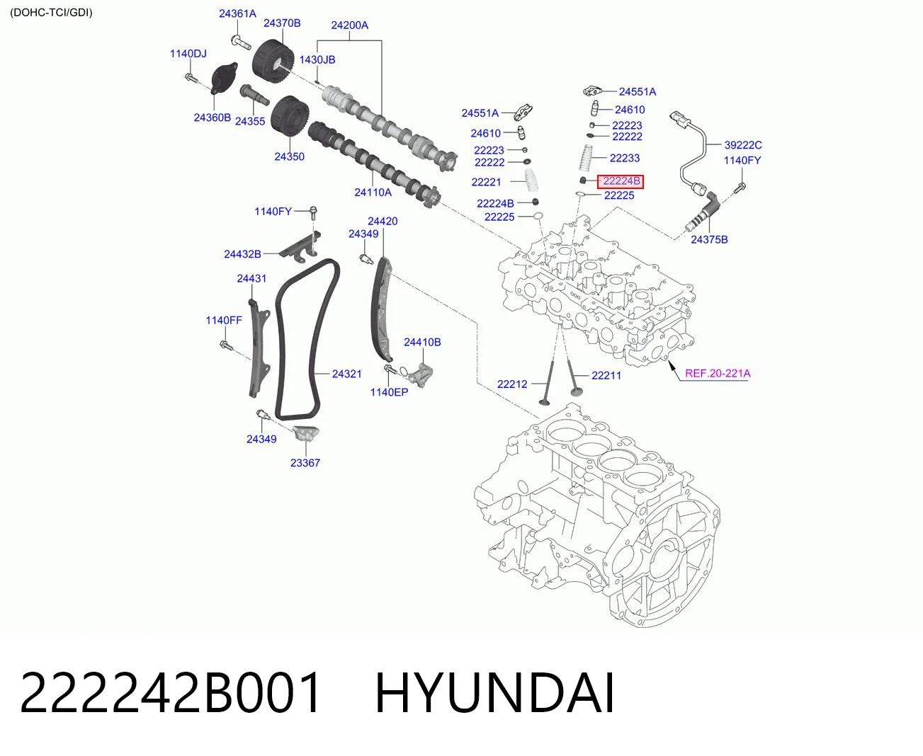 222242B001 Hyundai/Kia Retén de válvula de escape
