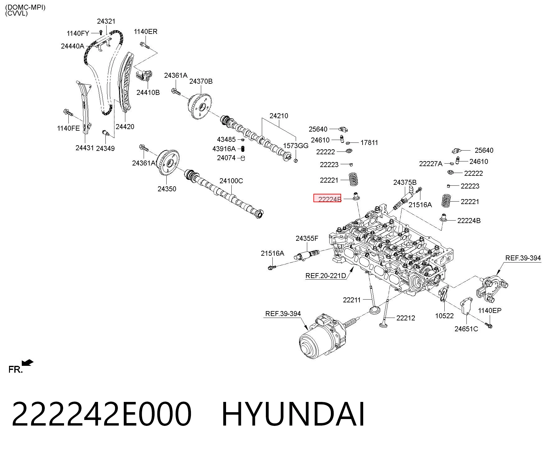 222242E000 Hyundai/Kia Empaquetadura De Aceite De Valvula