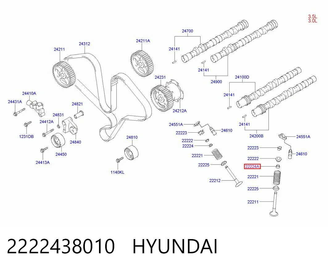 2222438010 Hyundai/Kia Retén de válvula de escape