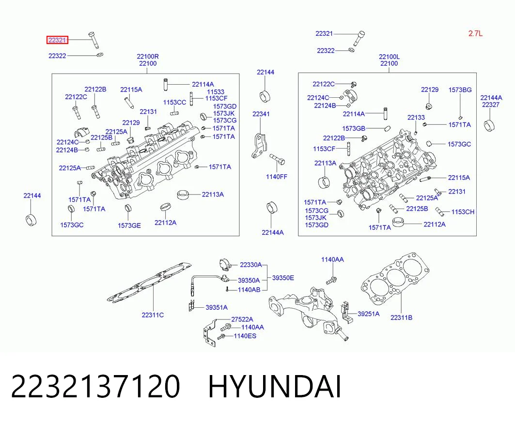 2232137120 Hyundai/Kia Pernos de culata