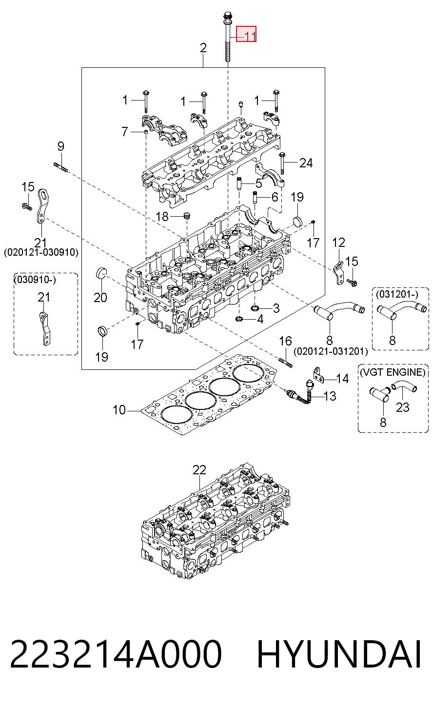 Pernos de culata para Hyundai H-1 STAREX Starex TQ