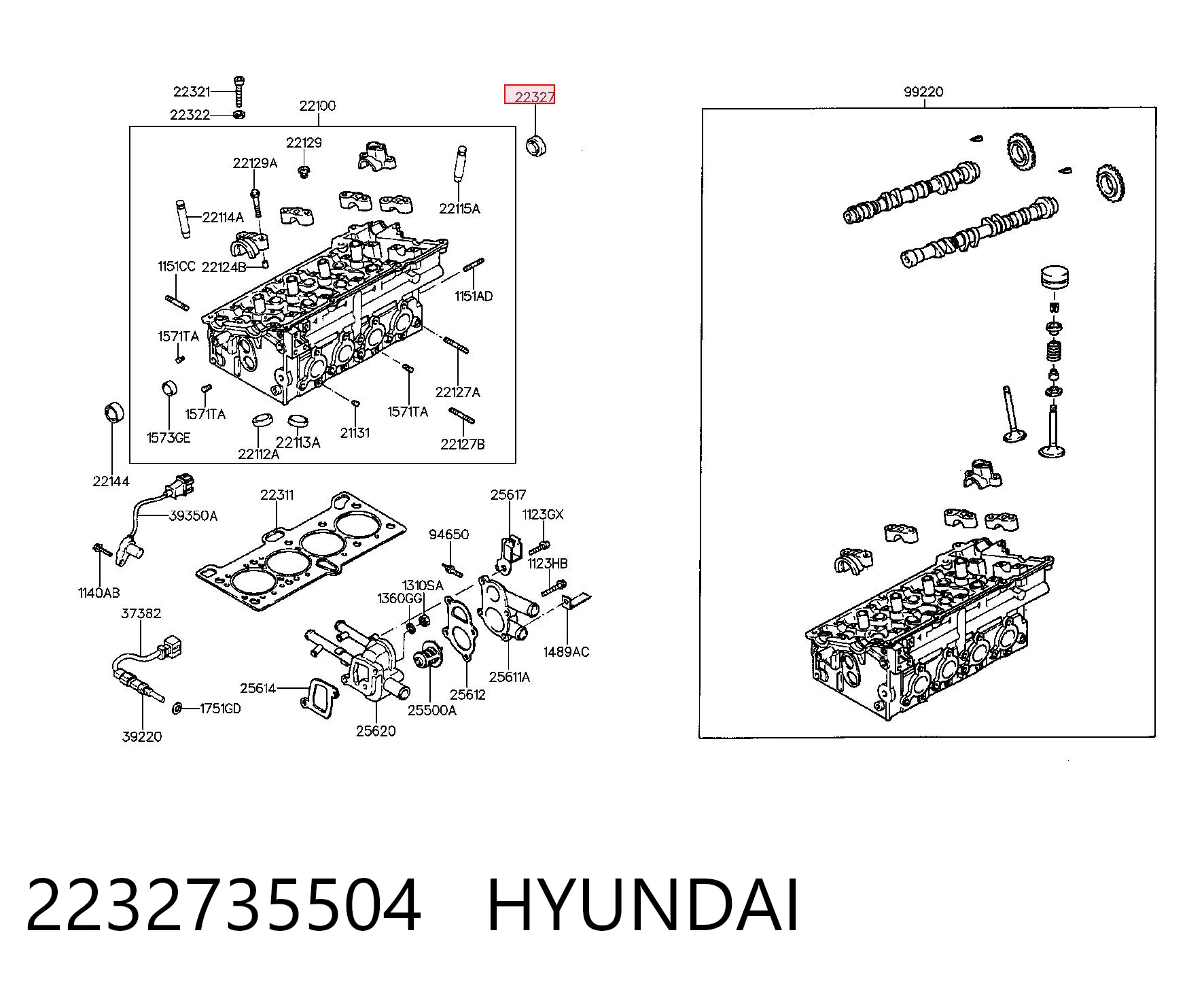 2232735504 Hyundai/Kia Tapa de bloque motor
