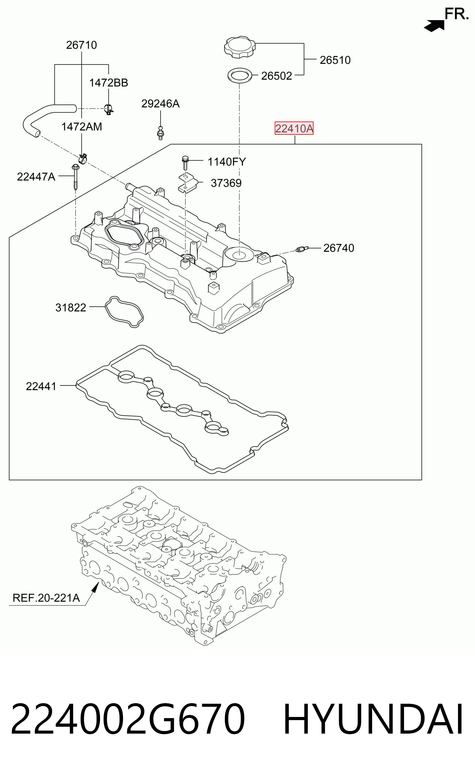 224002G670 Hyundai/Kia Tapa de culata