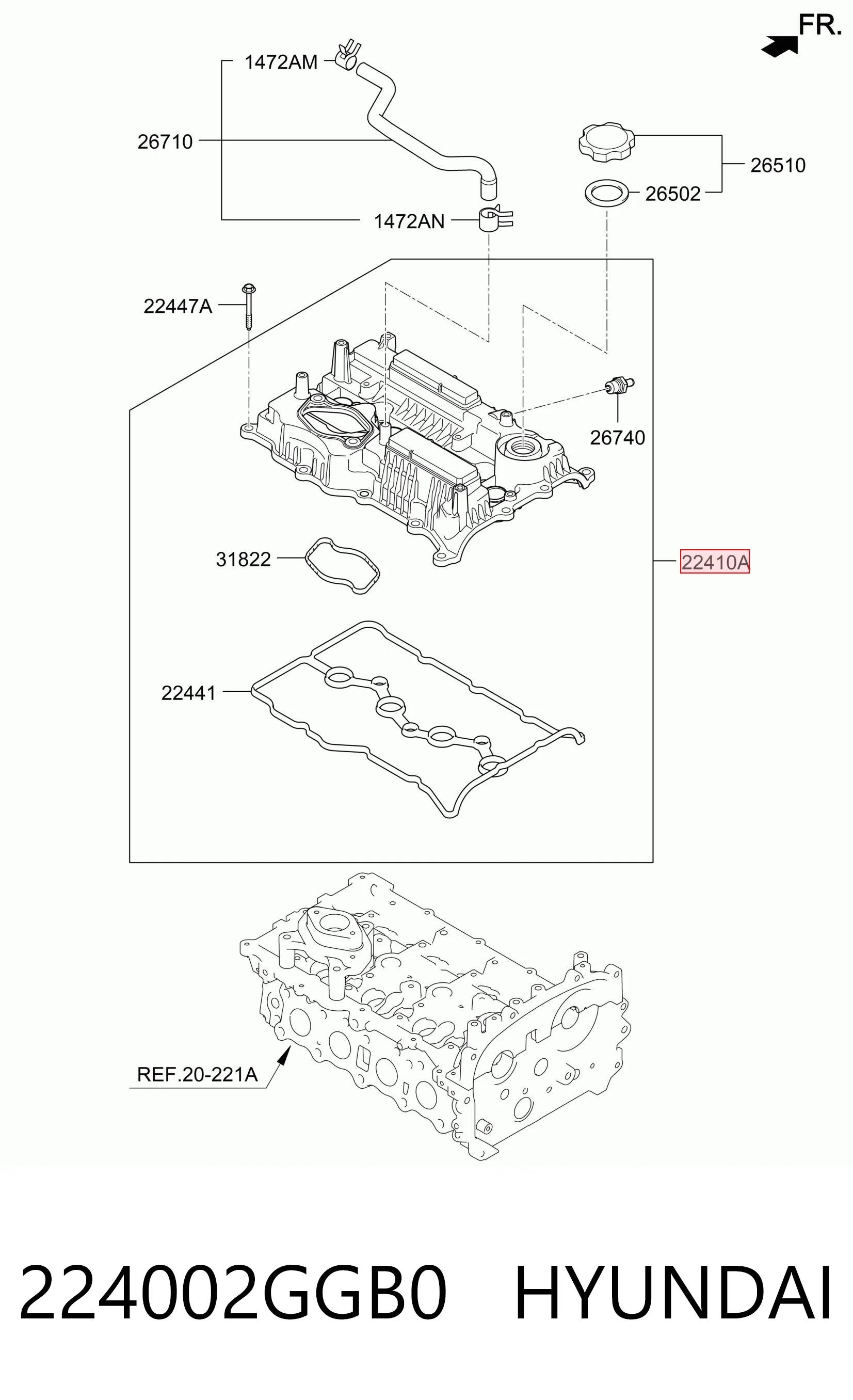224002GGB0 Hyundai/Kia Tapa de culata