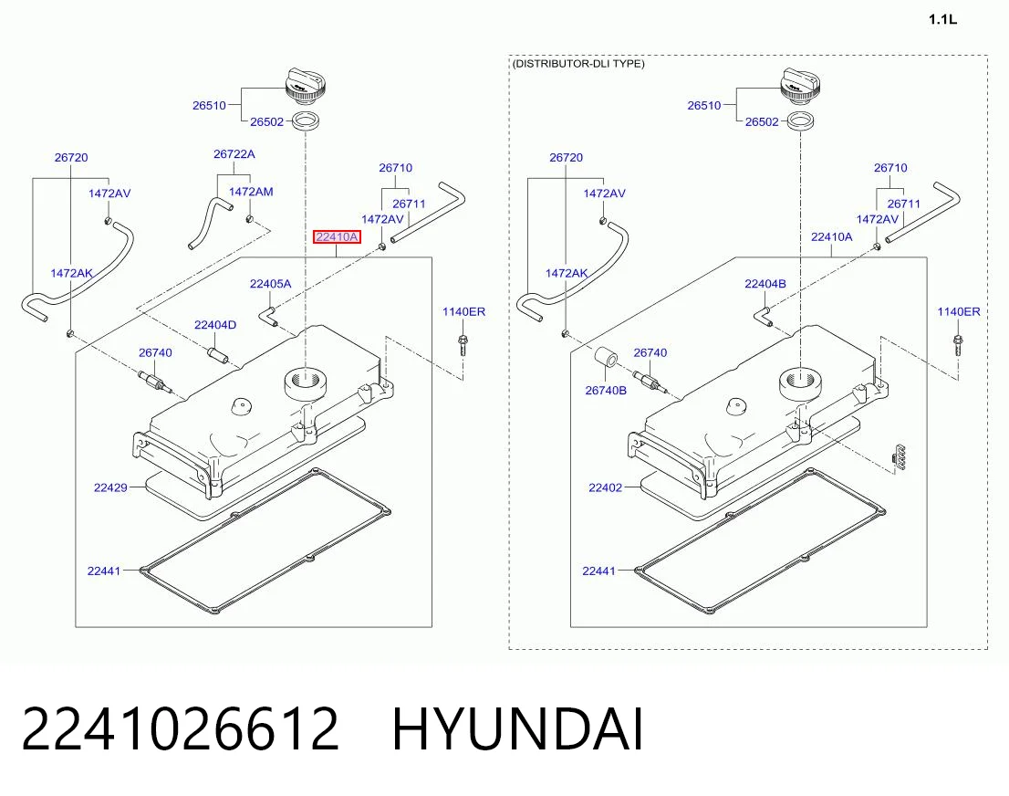 2241026612 Hyundai/Kia Tapa de culata