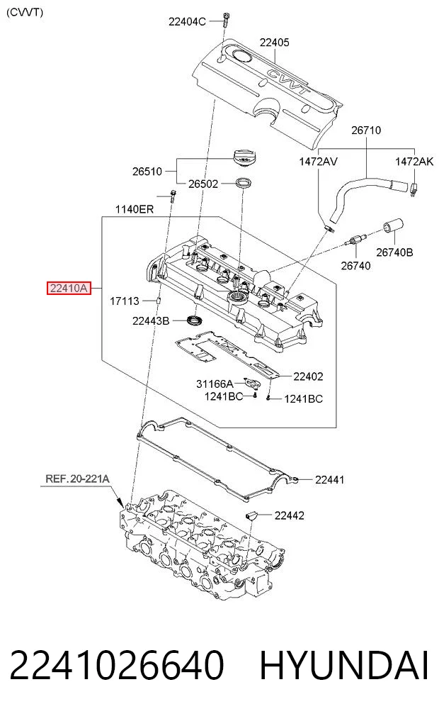 2241026640 Hyundai/Kia Tapa de culata