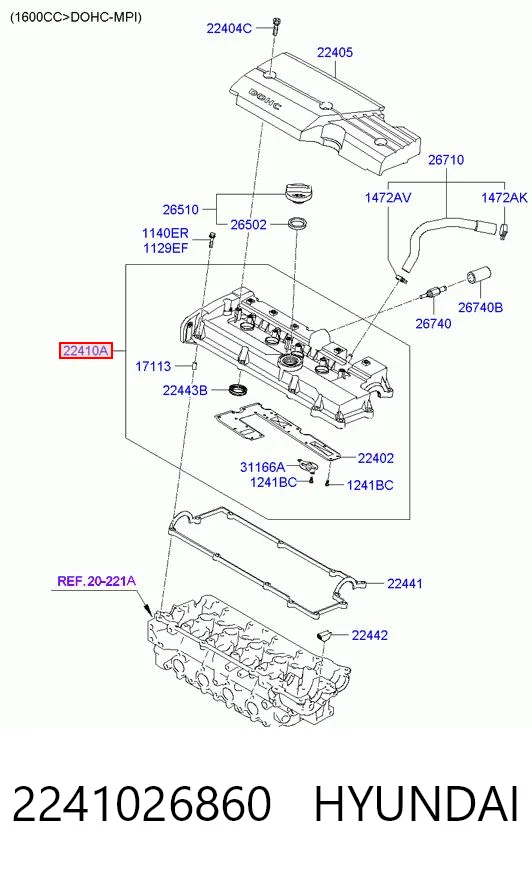 2241026860 Hyundai/Kia Tapa de culata