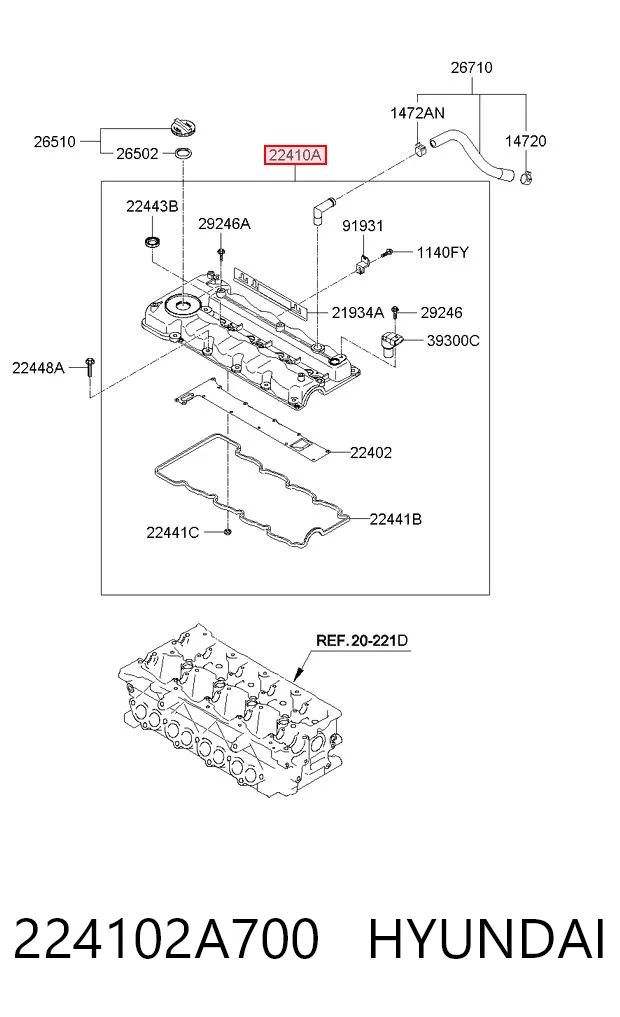 224102A700 Hyundai/Kia Tapa de culata