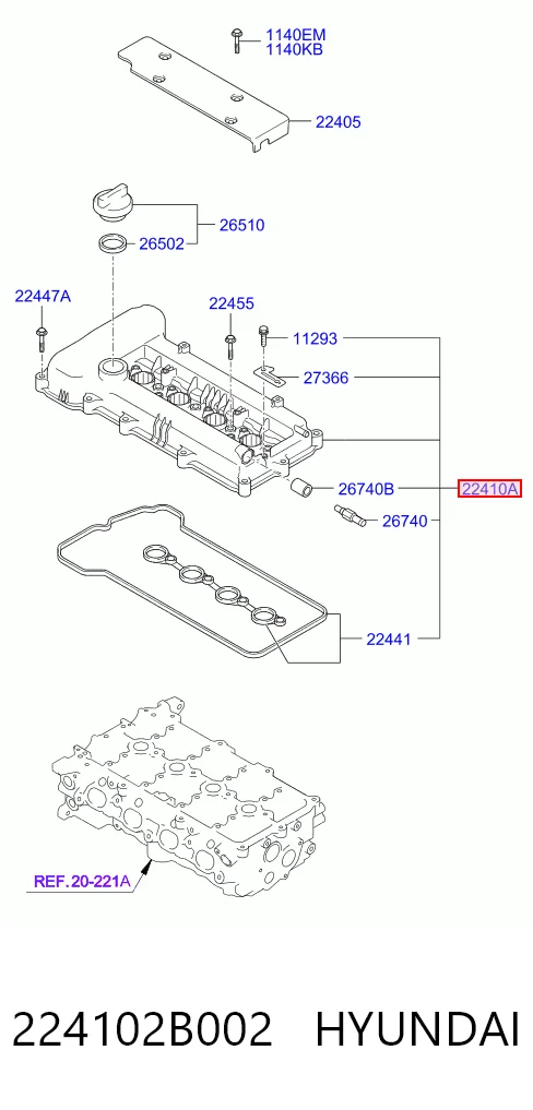 224102B002 Hyundai/Kia Tapa de culata