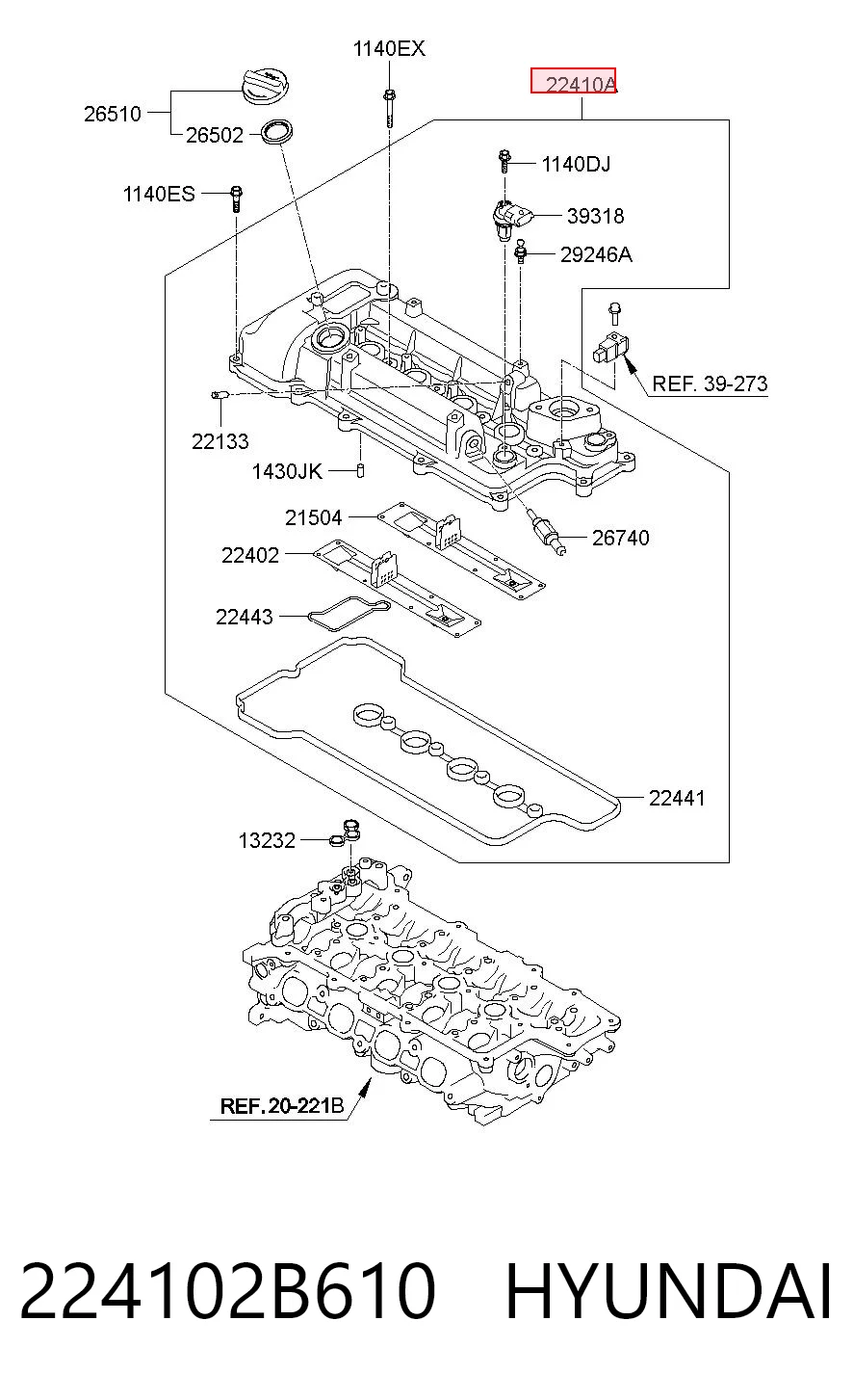 224102B610 Hyundai/Kia Tapa de culata