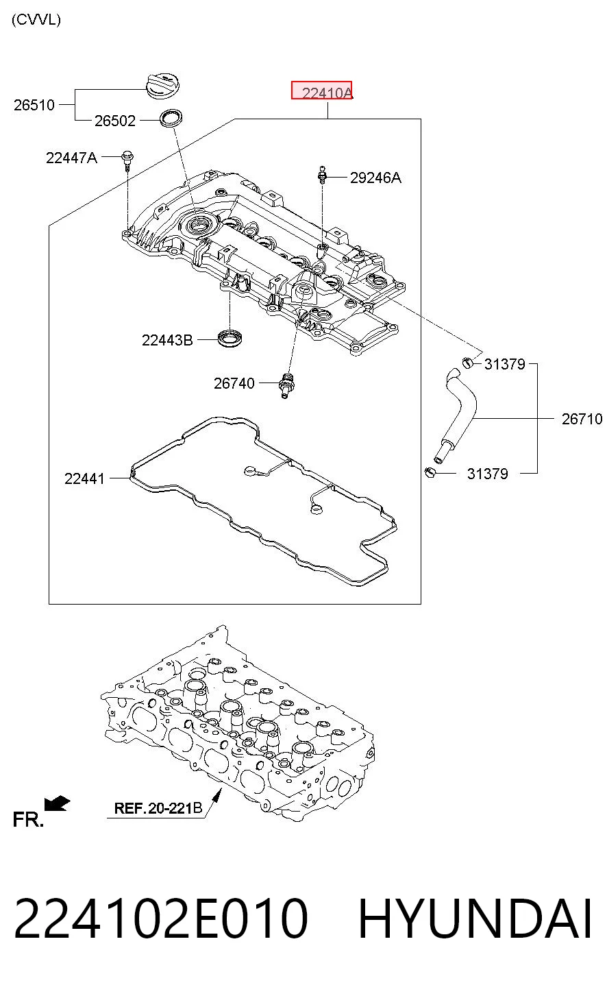 224102E010 Hyundai/Kia Tapa de culata
