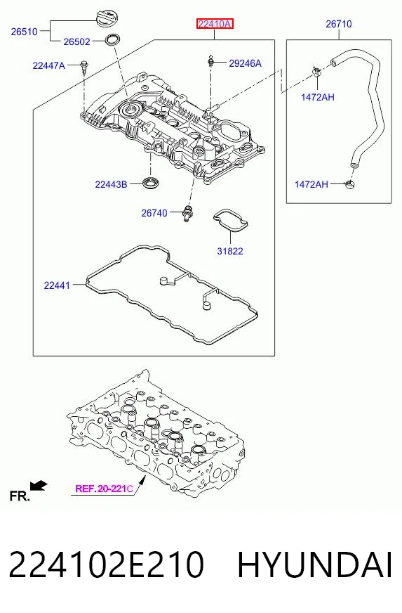 224102E210 Hyundai/Kia Tapa de culata