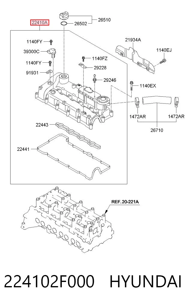 224102F000 Hyundai/Kia Tapa de culata