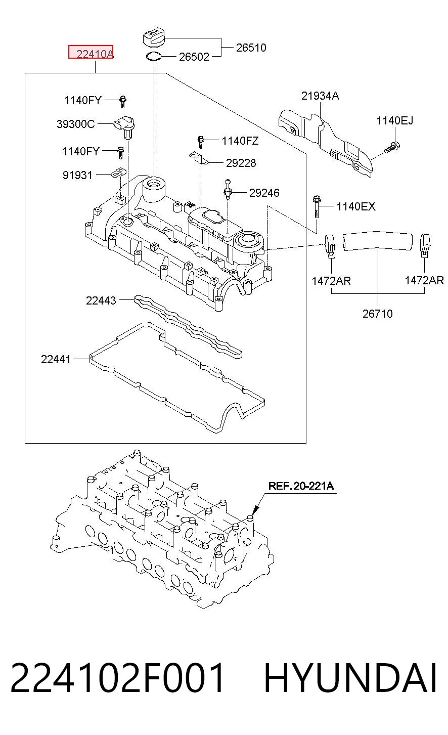 224102F001 Hyundai/Kia Tapa de culata