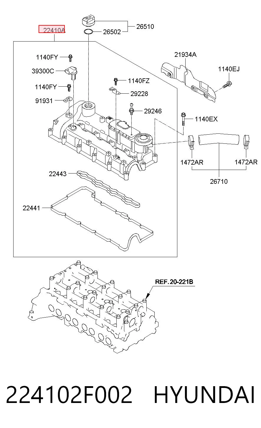 224102F002 Hyundai/Kia Tapa de culata
