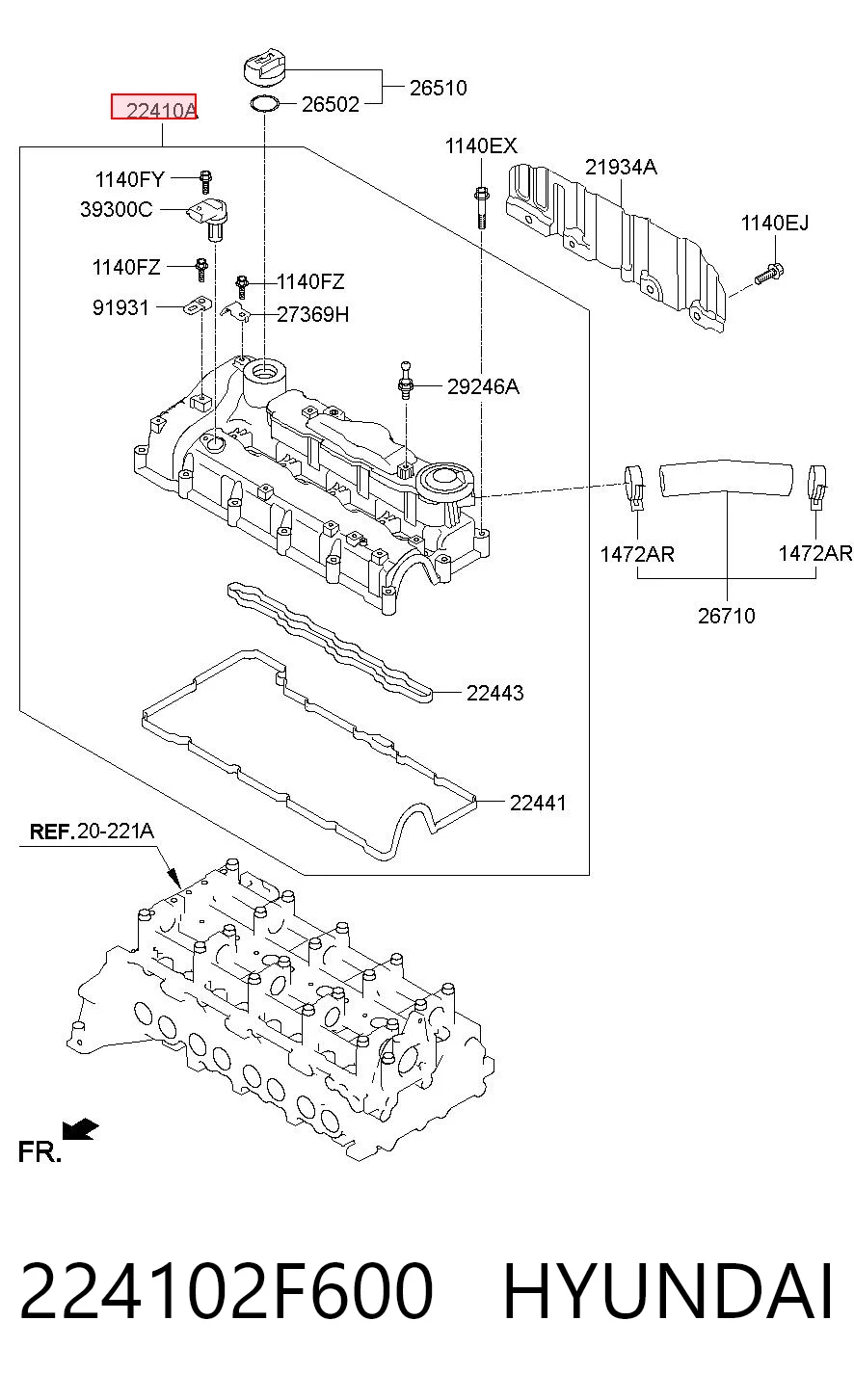 224102F600 Hyundai/Kia Tapa de culata