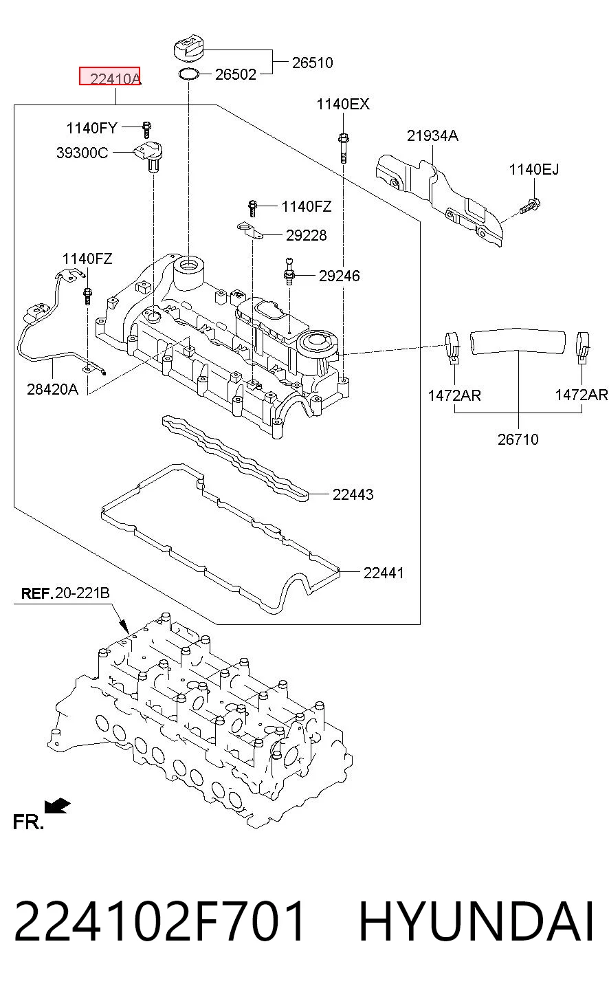 224102F701 Hyundai/Kia Tapa de culata