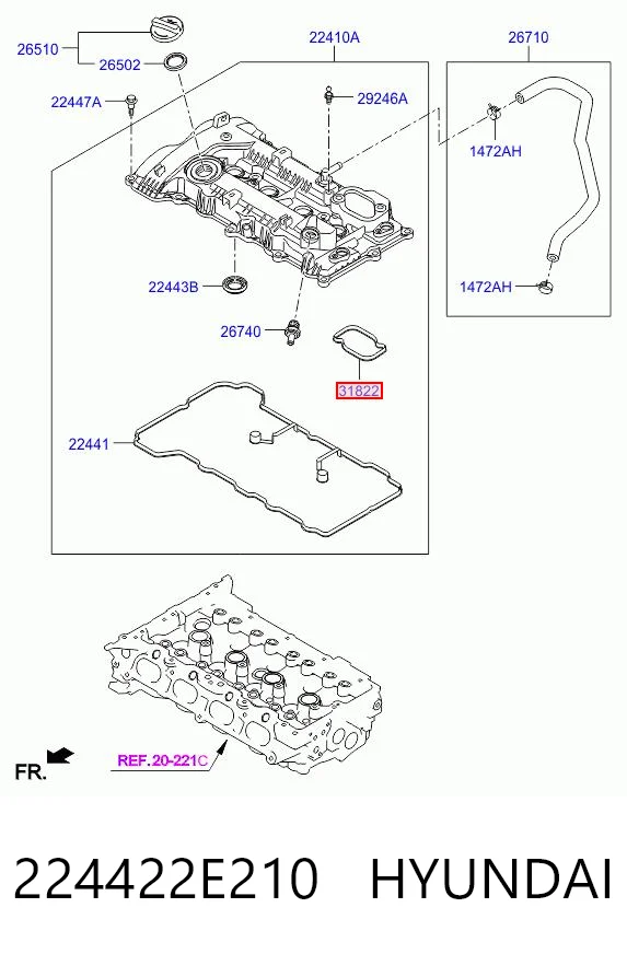 224422E210 Hyundai/Kia Junta de la bomba de combustible en la tapa de válvulas