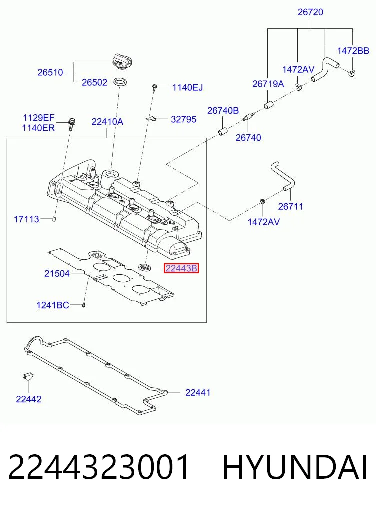 2244323001 Hyundai/Kia Anillo de sellado del pozo de la bujía