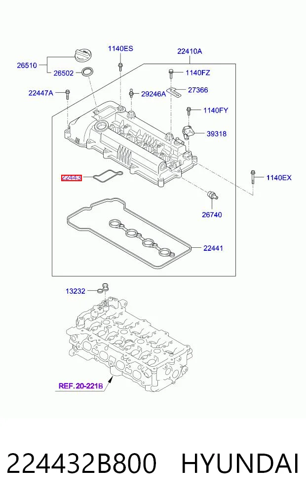 224432B800 Hyundai/Kia Junta interior de tapa de balancines