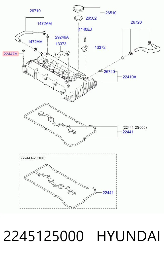 2245125000 Hyundai/Kia Perno de tapa de válvula de culata