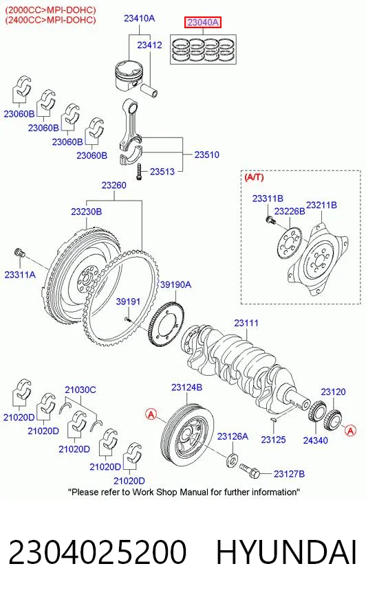 2304025200 Hyundai/Kia Juego de anillos de pistón, motor, STD