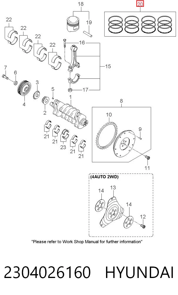 2304026160 Hyundai/Kia Juego de anillos de pistón, motor, STD