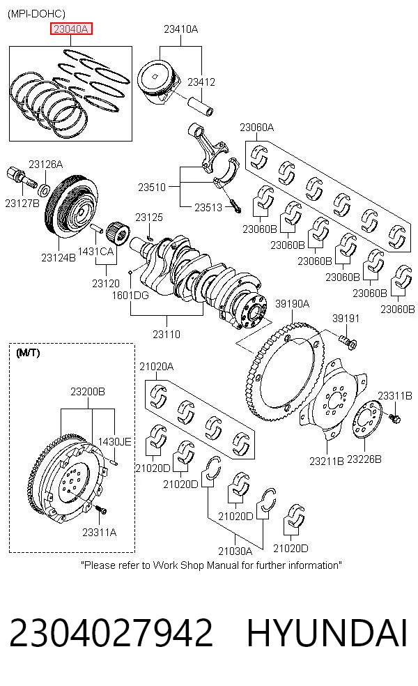 Juego de aros de pistón para motor, sobremedida (+0,50 mm) 2304027942 HYUNDAI