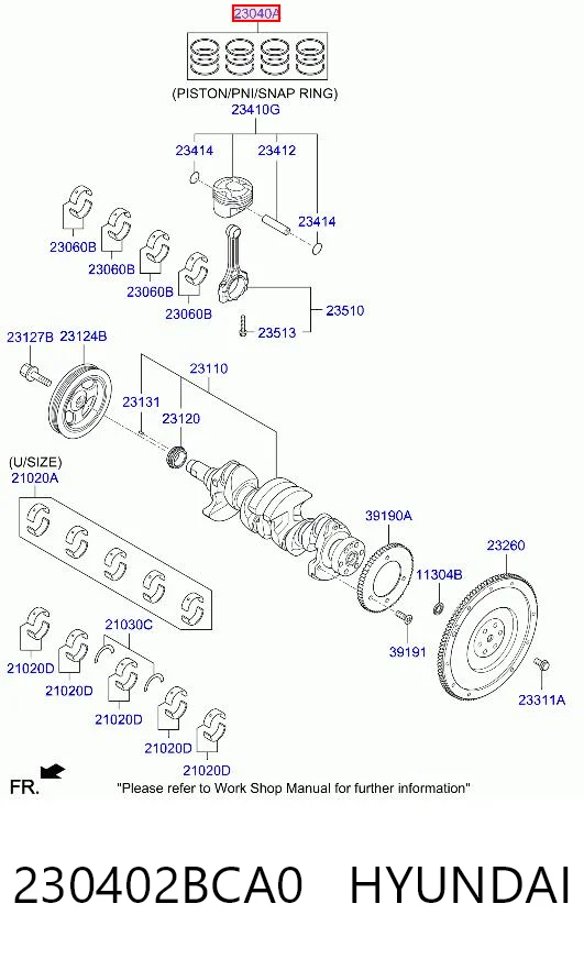 230402BCA0 Hyundai/Kia Juego de anillos de pistón, motor, STD