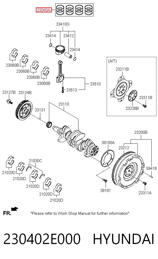 230402E000 Hyundai/Kia Juego de anillos de pistón, motor, STD