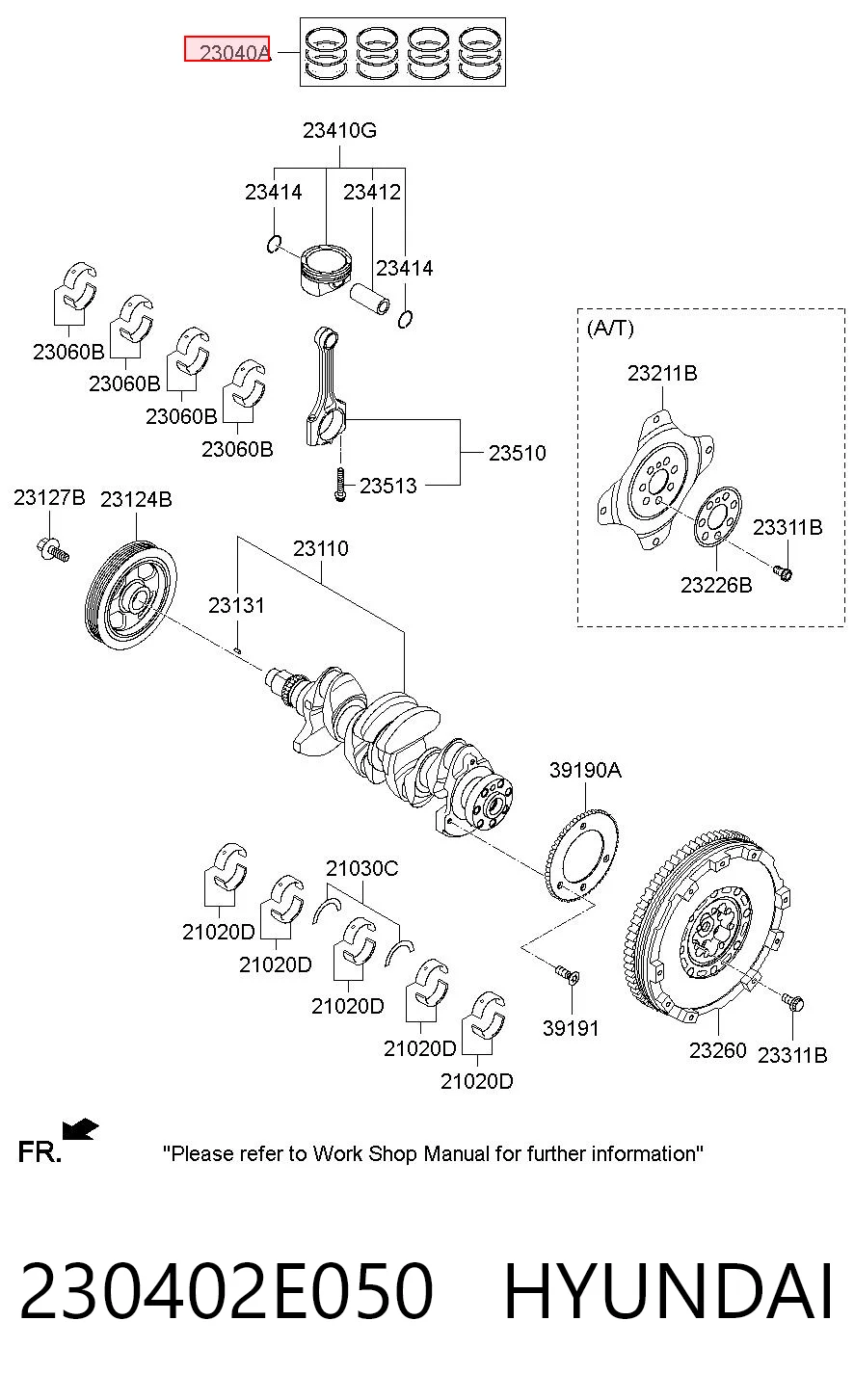 230402E050 Hyundai/Kia Juego de anillos de pistón, motor, STD