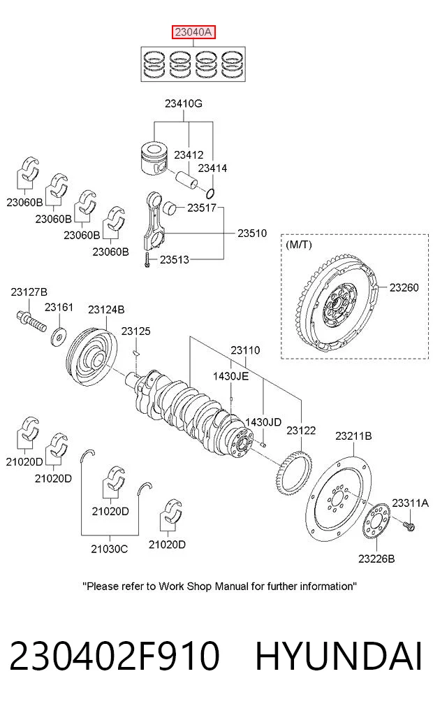 230402F910 Hyundai/Kia Juego de anillos de pistón, motor, STD