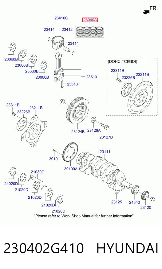 230402G410 Hyundai/Kia Juego de anillos de pistón, motor, STD