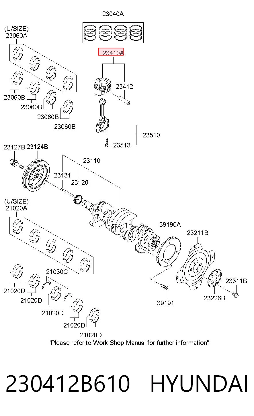 230412B610 Hyundai/Kia Pistón con bulón sin anillos, STD