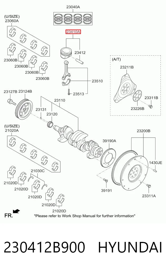 230412B900 Hyundai/Kia Pistón con bulón sin anillos, STD