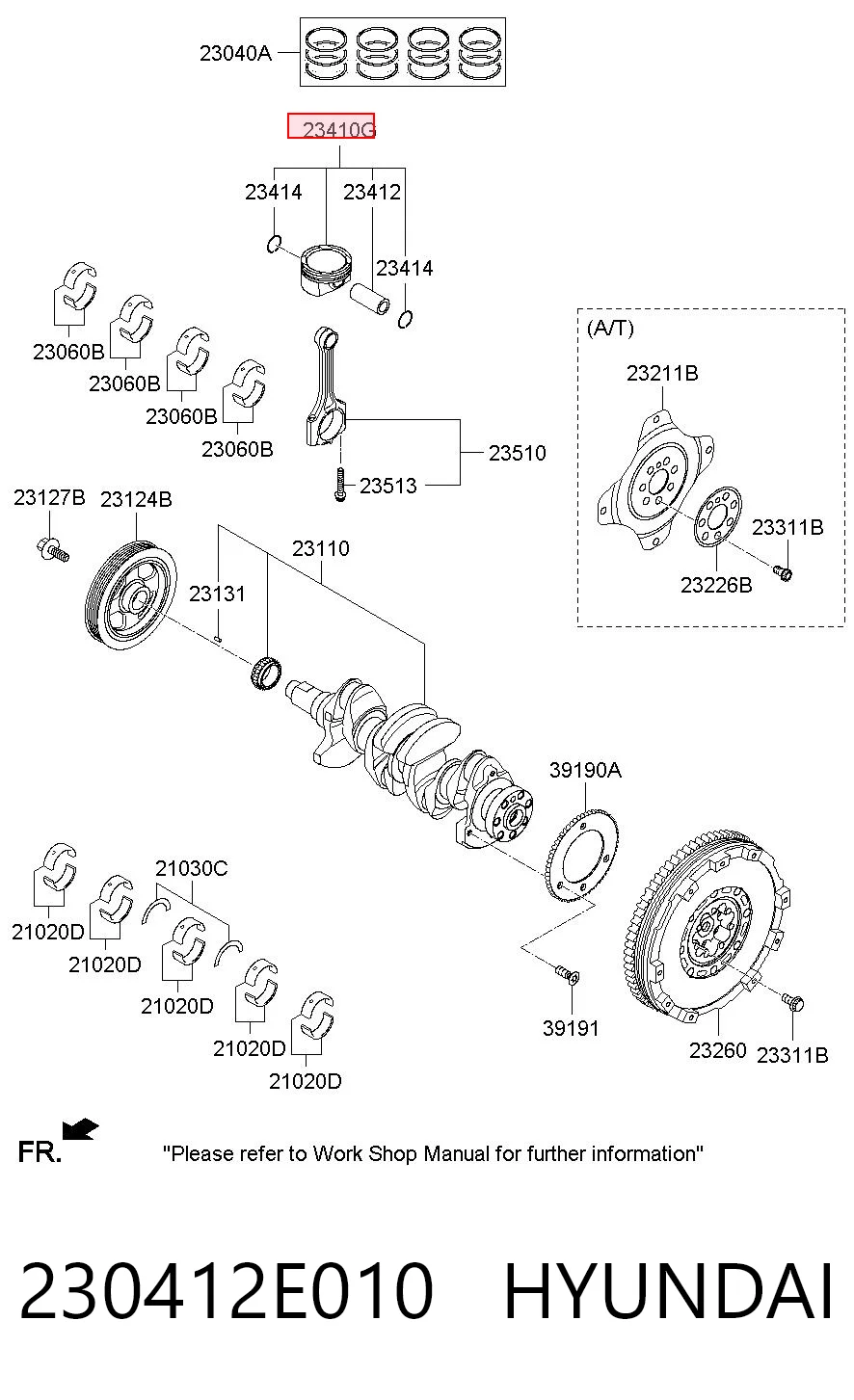 230412E010 Hyundai/Kia Pistón con bulón sin anillos, STD