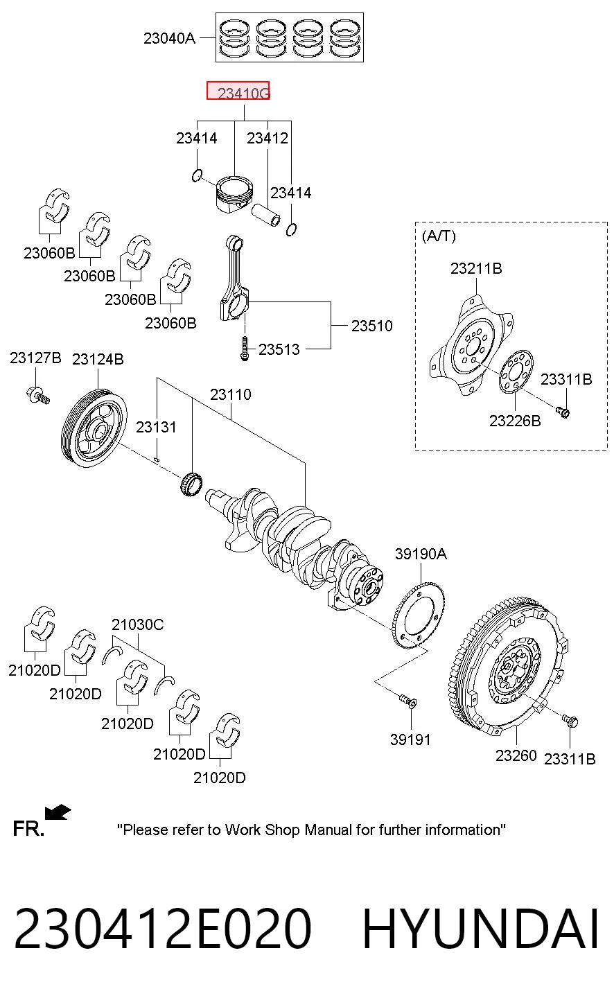 230412E020 Hyundai/Kia Pistón con bulón sin anillos, STD