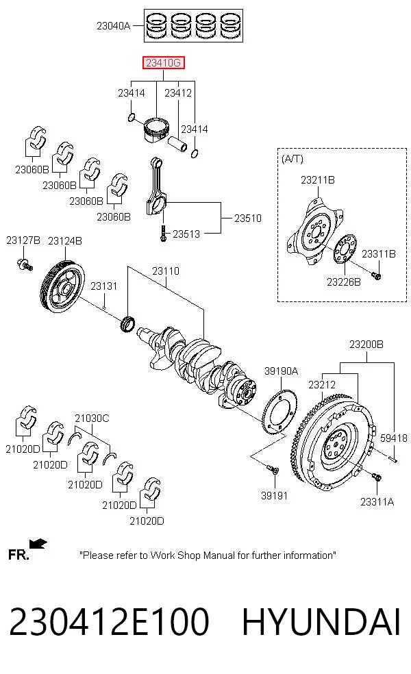 230412E100 Hyundai/Kia Pistón con bulón sin anillos, STD